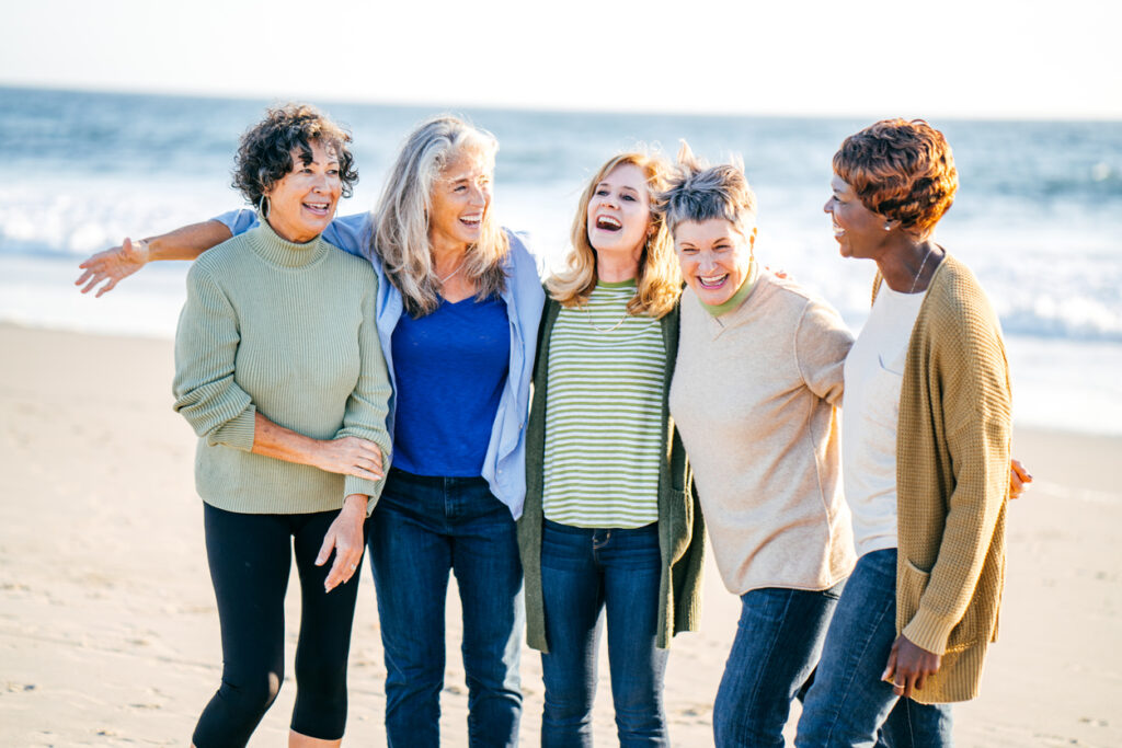 active seniors group on the beach