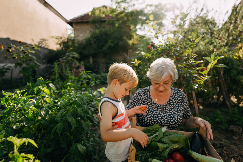 picking vegetables with my grandmom