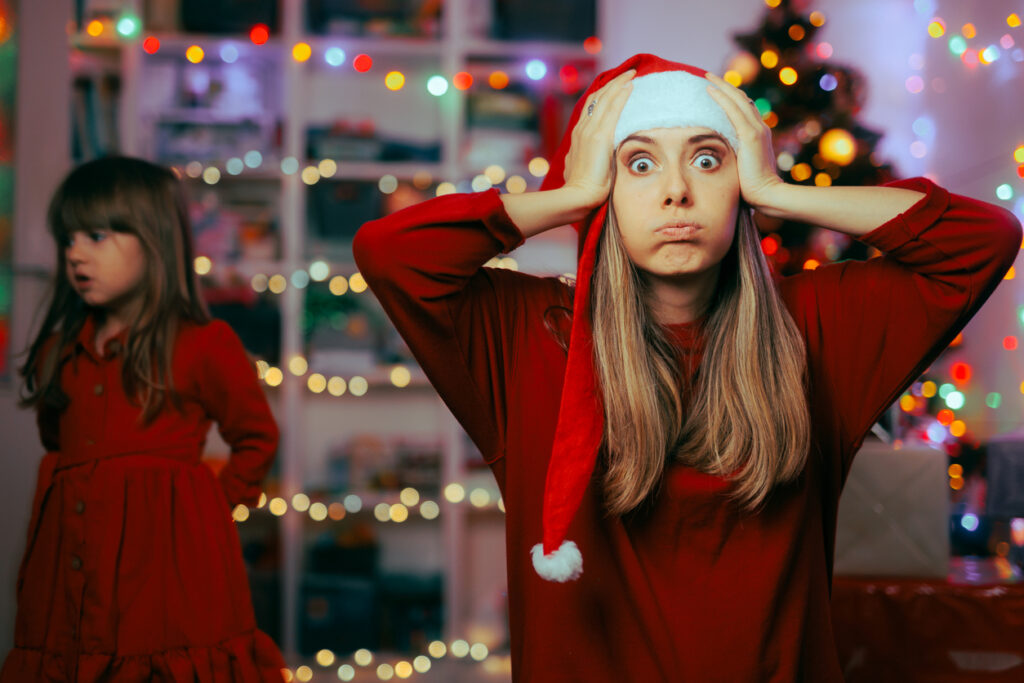 exasperated mother feeling stressed during christmas holidays